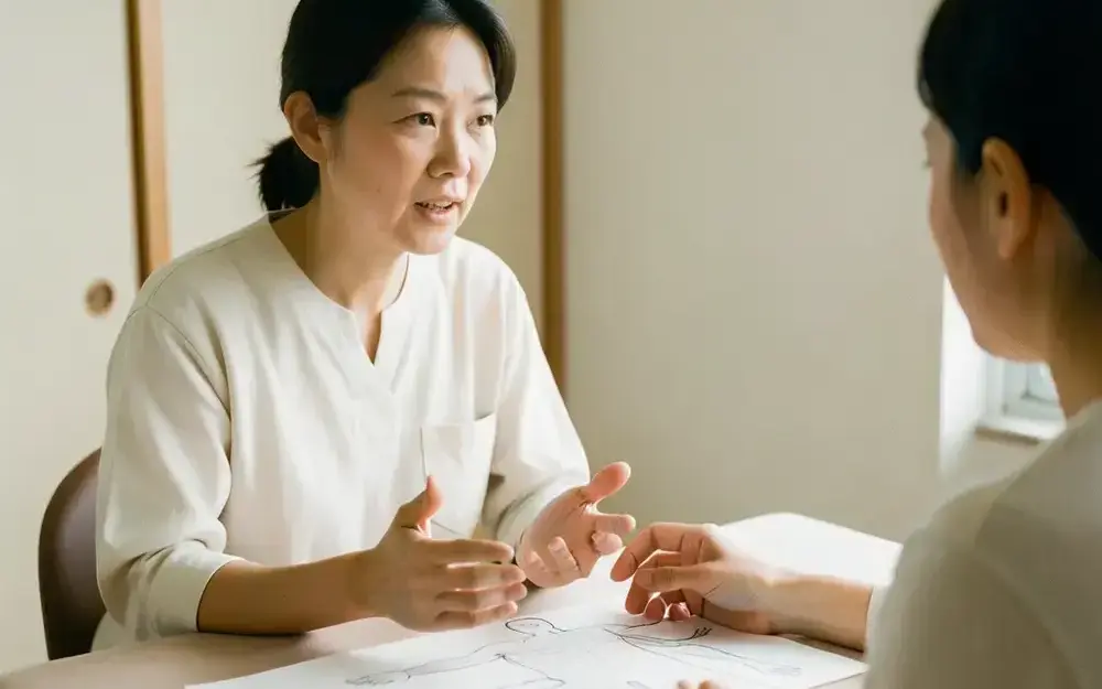 予約の前に症状の経過を一緒に確認する様子